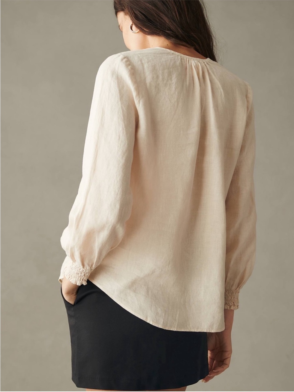 NWOT Anthropologie 100% Linen Pale Blush Drawstring V-Neck Blouse - Picture 4 of 9